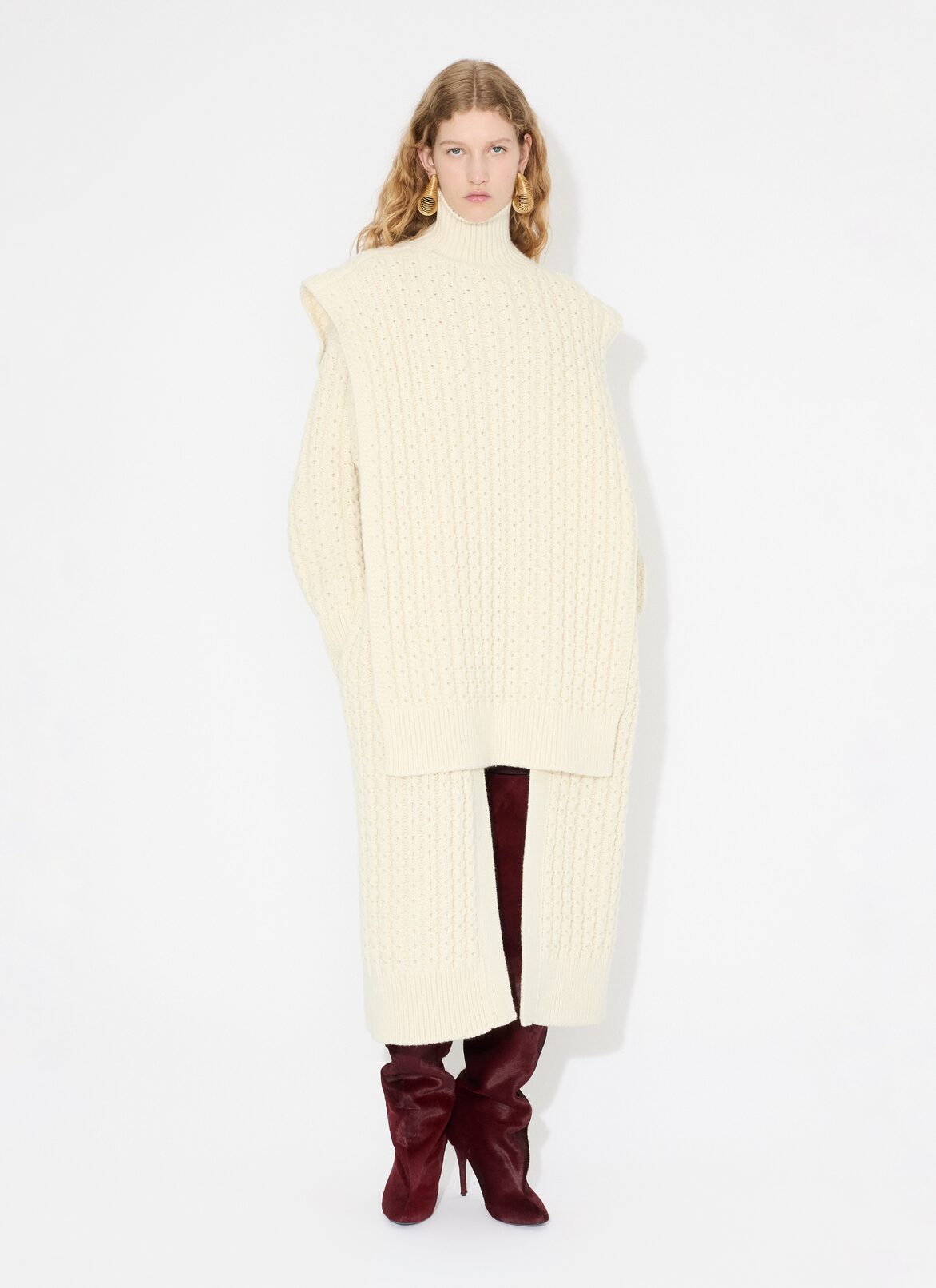 LONG HONEYCOMB WOOL CARDIGAN ALAÏA WHITE LONG HONEYCOMB WOOL CARDIGAN
